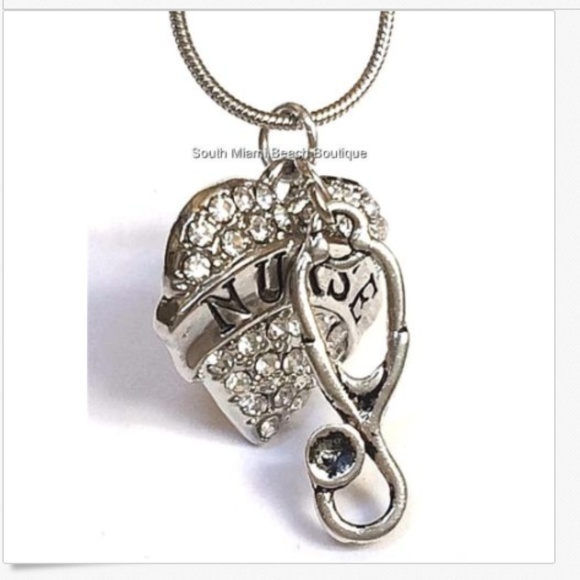 Silver NURSE Nursing Stethoscope Necklace 18'20" - Picture 3 of 8